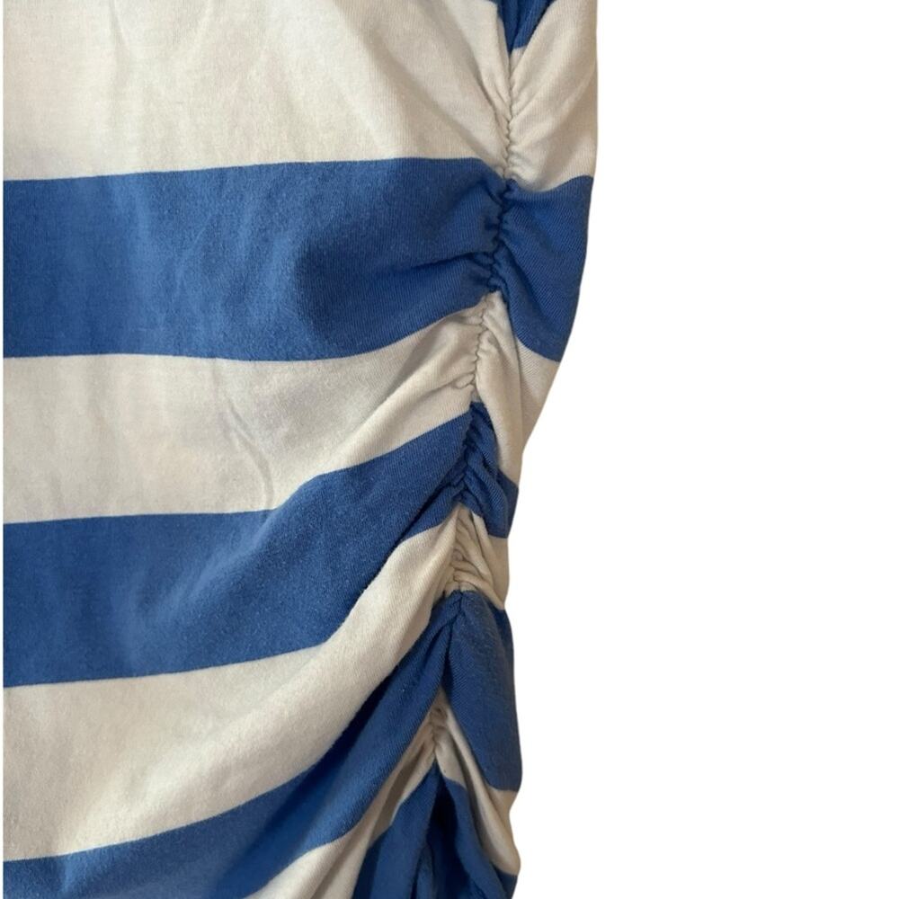 Michael Kors T-Shirt Womens Medium Striped Zip Shoulder Ruched Sides Blue White - Picture 4 of 11
